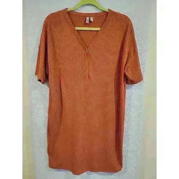 ASOS Ribbed Short Sleeve Shift Dress Burnt Orange Size 14 - Picture 1 of 5